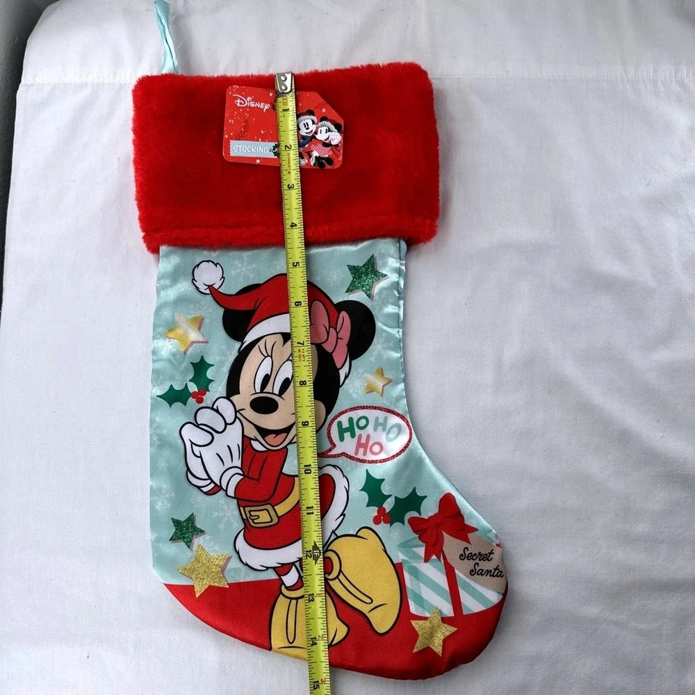 Disney‎ Minnie Mouse Christmas Stocking Red Faux Fur Cuff Blue 15 Inch NWT